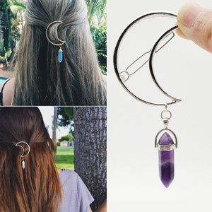 Silver Amethyst Crescent Moon Hair Clip